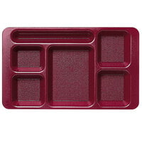 Cambro 1596CP416 (2 x 2) 9" x 15" Ambidextrous Co-Polymer Cranberry 6 Compartment Serving Tray - 24/Case