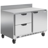 Beverage-Air WTFD48AHC-2-FIP-23 48" One Door, Two Drawer Worktop Freezer with Foamed-in-Place Backsplash and 3" Casters