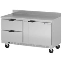 Beverage-Air WTFD60AHC-2-FIP-23 60" One Door, Two Drawer Worktop Freezer with 4" Foamed-in-Place Backsplash and 3" Casters