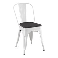 Lancaster Table & Seating Alloy Series Pearl White Outdoor Cafe Chair with Black Fabric Magnetic Cushion