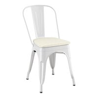 Lancaster Table & Seating Alloy Series Pearl White Outdoor Cafe Chair with Tan Fabric Magnetic Cushion