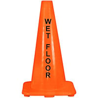Cortina DW Series 28" Orange Traffic Cone with 7 lb. Base and Double-Sided "Wet Floor" Stencil 03-500-13 - 5/Pack