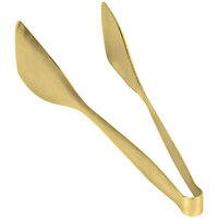 Front of the House 9" 18/10 Stainless Steel Extra Heavy Weight Matte Brass Tongs - 6/Case
