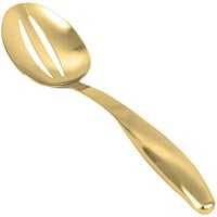 Front of the House 13 1/2" 18/10 Stainless Steel Extra Heavy Weight Matte Brass Slotted Serving Spoon - 12/Case