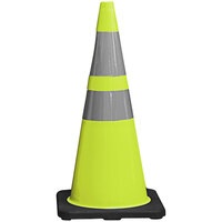Cortina DW Series 28" Lime Traffic Cone with 7 lb. Base and Double Reflective Collars 03-500-68