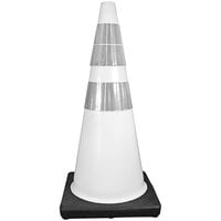 Cortina DW Series 28" White Traffic Cone with 7 lb. Base and Double Reflective Collars 03-500-77