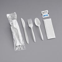 Choice White Medium Weight Wrapped Plastic Cutlery Pack with Napkin and Salt / Pepper Packets - 500/Case