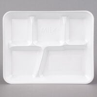 Genpak 10500 10 3/8" x 8 3/8" x 1 3/16" 5 Compartment White Foam School Tray - 500/Case