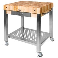 John Boos & Co. Cucina Technica 30" x 24" Maple Cart with Undershelf, Towel Bar, and Drawer CUCT24-D