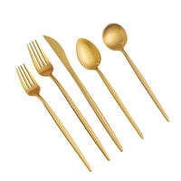 Acopa Odin Gold 18/8 Brushed Stainless Steel Extra Heavy Weight Forged Flatware Set with Service for 12 - 60/Pack