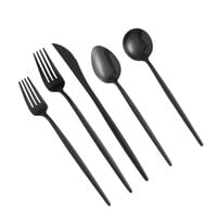 Acopa Odin Black 18/8 Brushed Stainless Steel Extra Heavy Weight Forged Flatware Set with Service for 12 - 60/Pack