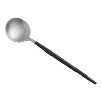 Acopa Odin Black / Silver 7 1/8" 18/8 Brushed Stainless Steel Extra Heavy Weight Forged Bouillon Spoon - 12/Case