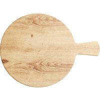 Acopa 12 1/2" Round Light Oak Faux Wood Melamine Serving Board with Handle