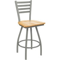 Holland Bar Stool XL 410 Jackie 30" Ladderback Swivel Bar Stool with Anodized Nickel Finish and Natural Oak Seat