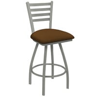 Holland Barstool XL 410 Jackie 30" Ladderback Swivel Bar Stool with Anodized Nickel Finish and Canter Thatch Seat