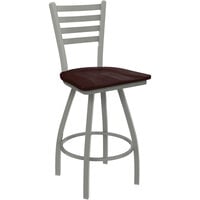 Holland Bar Stool XL 410 Jackie 25" Ladderback Swivel Counter Stool with Anodized Nickel Finish and Dark Cherry Maple Seat