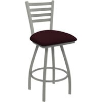 Holland Barstool XL 410 Jackie 30" Ladderback Swivel Bar Stool with Anodized Nickel Finish and Canter Bordeaux Seat