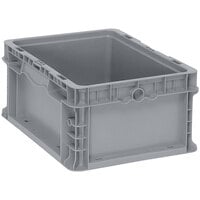 Quantum 12" x 15" x 7 1/2" Heavy-Duty Gray Stacker Straight Wall Container with Built-In Handle Grips RSO1215-7