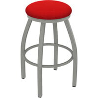 Holland Bar Stool XL 802 Misha 30" Ladderback Swivel Bar Stool with Anodized Nickel Finish and Canter Red Seat