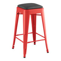 Lancaster Table & Seating Alloy Series Ruby Red Indoor Backless Counter Height Stool with Black Vinyl Cushion