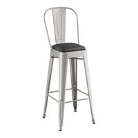 Lancaster Table & Seating Alloy Series Clear Coat Indoor Cafe Barstool with Black Vinyl Cushion