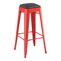 Lancaster Table & Seating Alloy Series Ruby Red Indoor Backless Barstool with Black Vinyl Cushion