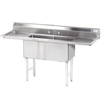 Advance Tabco FC-2-1818-24RL Two Compartment Stainless Steel Commercial Sink with Two Drainboards - 84"