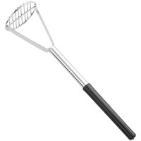 Tablecraft 19" Chrome Plated Steel Round-Faced Potato / Bean Masher with Black Vinyl Handle 7319