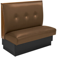 American Tables & Seating 45 1/2" Long Brown Upholstered Standard Single Booth with 3-Button Tufted Back and Top / End Caps - 42" High