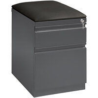 Hirsh Industries 15" x 19 7/8" x 23 3/4" Charcoal Mobile Pedestal Filing Cabinet with 2 Drawers and Black Seat Cushion