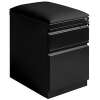 Hirsh Industries 15" x 19 7/8" x 23 3/4" Black Mobile Pedestal Filing Cabinet with 2 Drawers and Black Seat Cushion