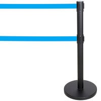 Aarco HBK-27 Black 40" Crowd Control / Guidance Stanchion with Dual 84" Blue Retractable Belts