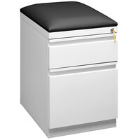 Hirsh Industries 15" x 19 7/8" x 23 3/4" White Mobile Pedestal Filing Cabinet with 2 Drawers and Black Seat Cushion