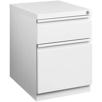 Hirsh Industries 15" x 19 7/8" x 21 3/4" White Mobile Pedestal Filing Cabinet with 2 J-Pull Handle Drawers