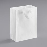 10" x 5" x 13" Customizable White Paper Bag with Ribbon Handles - 200/Case