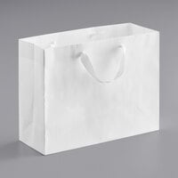 16" x 6" x 12" Customizable White Paper Bag with Ribbon Handles - 100/Case