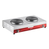 Avantco 177EB202SBSM Double Burner Solid Top Stainless Steel Portable Electric Side-by-Side Hot Plate - 3,000W, 240V