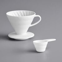 Hario V60 Size 02 White Ceramic Coffee Dripper and Plastic Measuring Spoon VDC-INT-02W