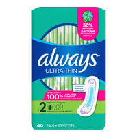 Always Ultra Thin 40-Count Unscented Menstrual Pad without Wings - Size 2 Long Super - 6/Case