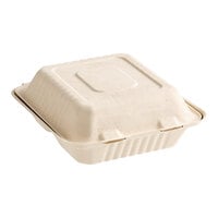 EcoChoice 8 inch x 8 inch x 3 inch No PFAS Added Natural Bagasse Blend 3-Compartment Take-Out Container - 200/Case