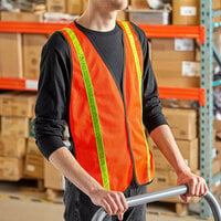 Lavex Orange High Visibility General Purpose Safety Vest with Hook & Loop Closure and 1 inch Reflective Tape - One Size Fits Most