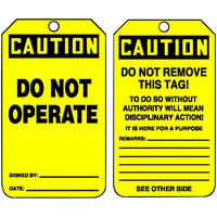 Accuform 5 3/4" x 3 1/4" Plastic "Caution / Do Not Operate" Safety Tag with Grommet MDT610PTP - 25/Case