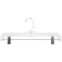 14" White Plastic Heavy-Weight Skirt / Pant Hanger with Chrome Hardware and Long Hook - 100/Pack