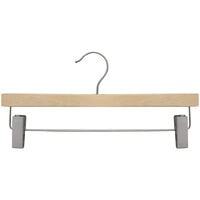 14" Natural Low Gloss Flat Wooden Skirt / Pant Hanger with Brushed Chrome Hardware - 100/Pack