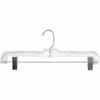 14" Clear Plastic Heavy-Weight Skirt / Pant Hanger with Chrome Hardware and Long Hook - 100/Pack