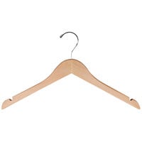 17" Natural Gloss Flat Wooden Shirt Hanger with Chrome Hook - 100/Pack