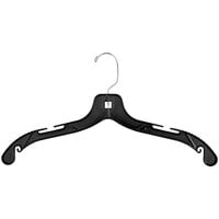 17" Black Plastic Middle Heavy-Weight Shirt Hanger with Chrome Hook and Molded Rubber Grippers - 100/Pack