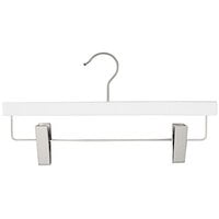 14" White Low Gloss Flat Wooden Skirt / Pant Hanger with Brushed Chrome Hardware - 100/Pack