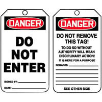Accuform 5 3/4" x 3 1/4" Plastic "Danger / Do Not Enter" Safety Tag with Grommet MDT164PTP - 25/Case