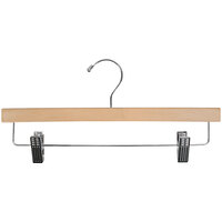 14" Natural Gloss Flat Wooden Skirt / Pant Hanger with Chrome Hardware - 100/Pack